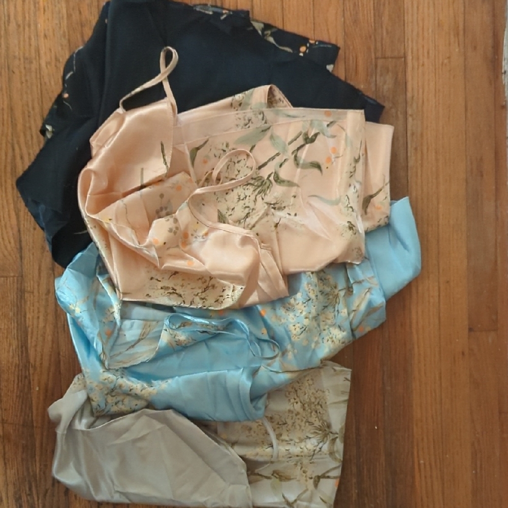 Set Of 4 Silky Cowl Neck PJ Slip Dresses With Matching Kimono
